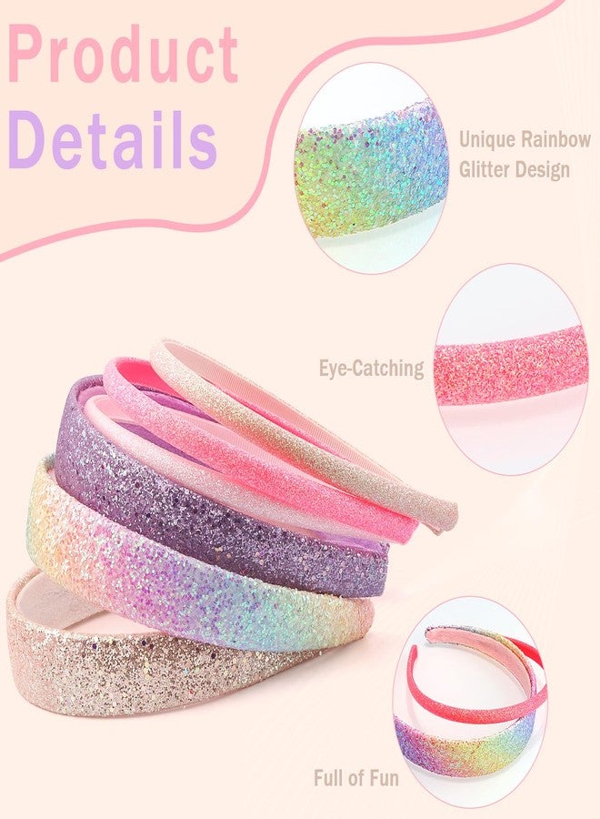 CUBACO Glitter Headbands for Women Girls, Rainbow Bling Pink Headband Cute Hair Accessories for Girls Puffy Sparkle Hair Bands with Teeth - Image 5